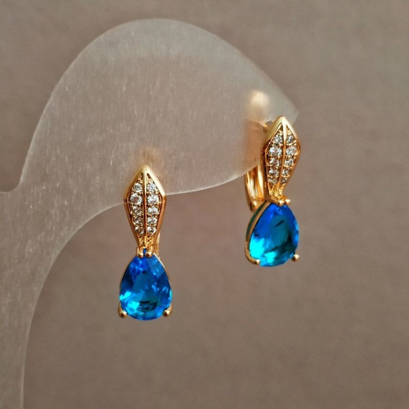 Náušnice Xuping 18K pozlacení se světle modrým krystalem a bílými štrasami, průměr 20×6 mm +