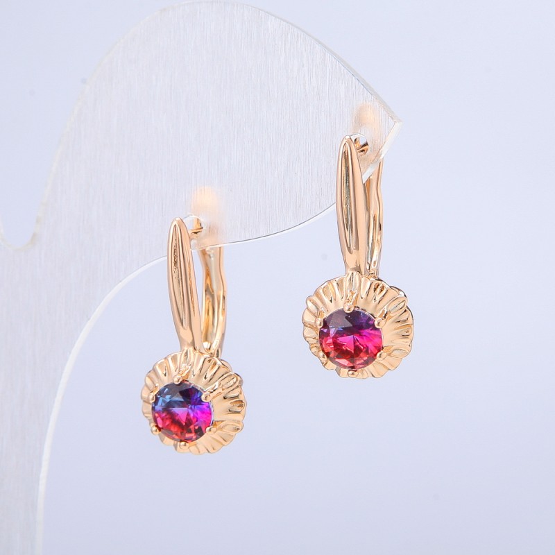 Náušnice Xuping pozlacené 18K se modro-malinovým krystalem, průměr 27×10 mm +