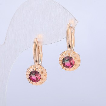 Náušnice Xuping 18K pozlacení se zeleno-malinovým krystalem, průměr 27 × 10 mm +