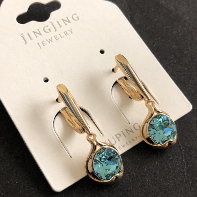 Náušnice Xuping pozlacené 18K se světle modrými krystaly, průměr 10×26 mm +