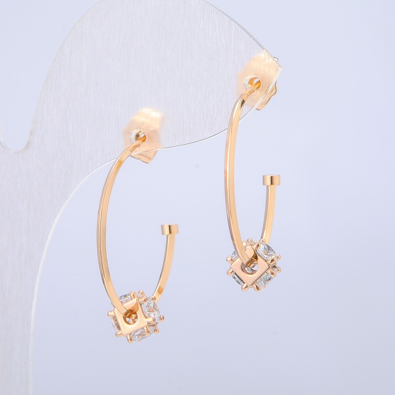Náušnice peckové Xuping, 18K pozlacení s bílými kameny, průměr 24×6 mm +