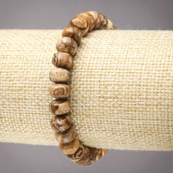 Náramek na gumičce z krajinného jaspisu – hladké rondely, průměr 9×7 mm