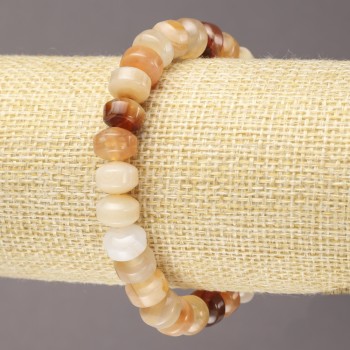 Náramek z karneolu na gumičce, hladké rondely, rozměry 9×7 mm+