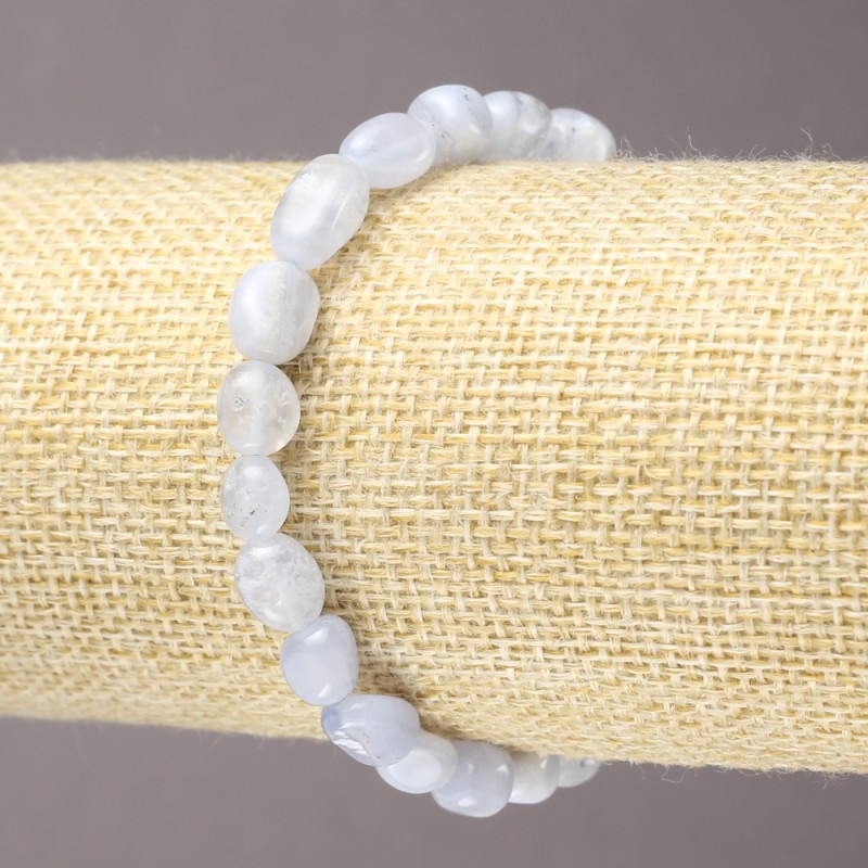 Náramek z elastické gumičky z přírodního kamene – modrý achát, leštění, průměr 10×8 mm