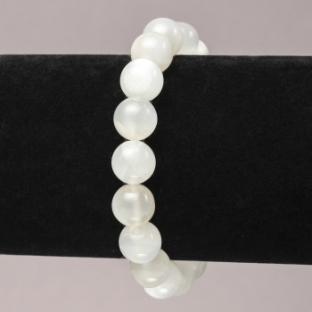 Náramek na gumičce z přírodního adularitu – hladká kulička, průměr 10 mm+
