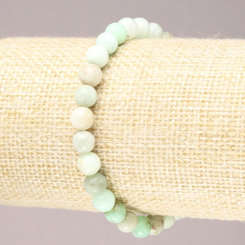 Náramek na gumičce z chrysoprasu, hladké kuličky o průměru 6 mm+