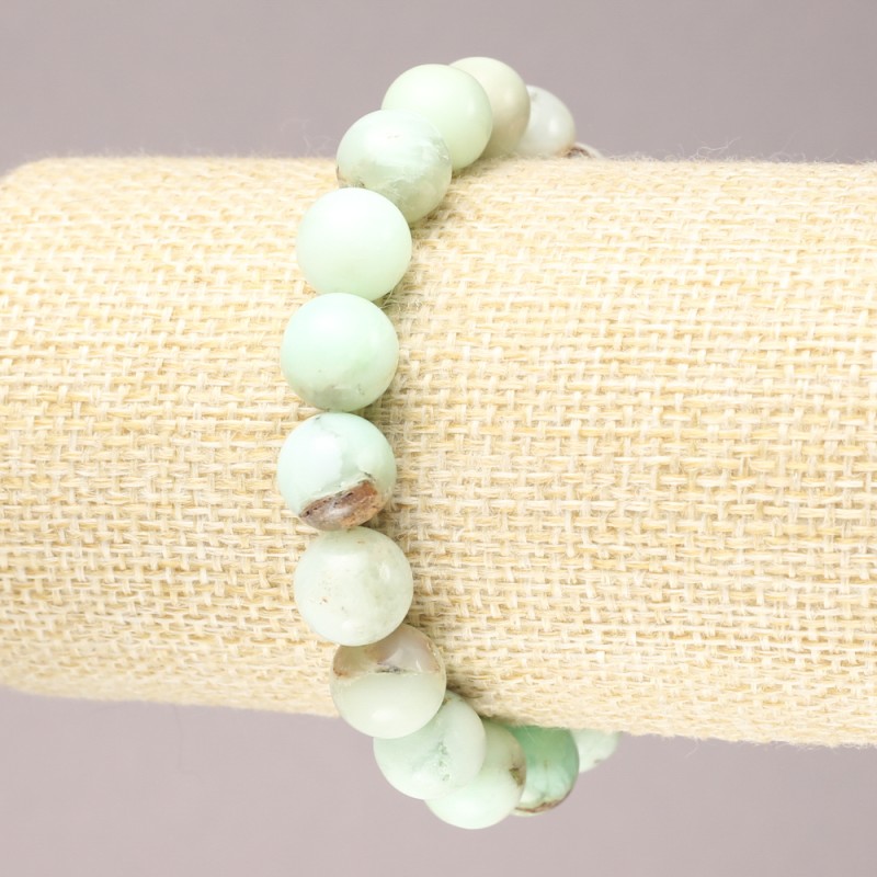 Náramek na gumičce z přírodního kamene chrysoprasu, hladké kuličky, průměr 10 mm+