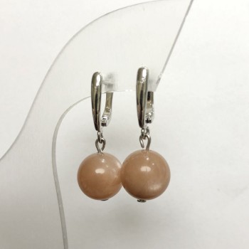 Náušnice z přírodního selenitu – hladká kulička, průměr 12 mm, délka 32 mm