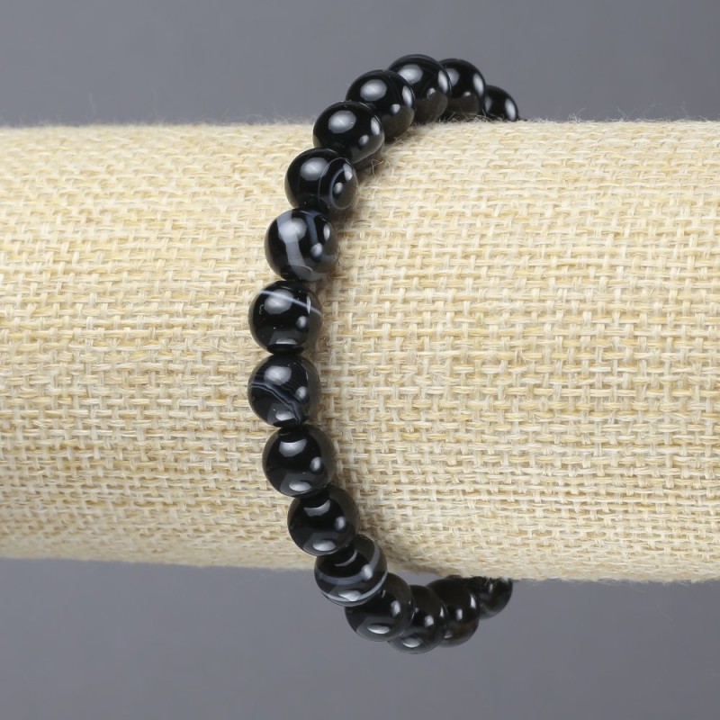 Náramek z achátu na gumičce, hladké kuličky, průměr 8 mm+