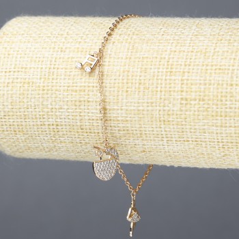 Náramek Xuping s pozlacením 18K a bílými štrasovými kamínky, tloušťka 1,5 mm, délka 18–21 cm