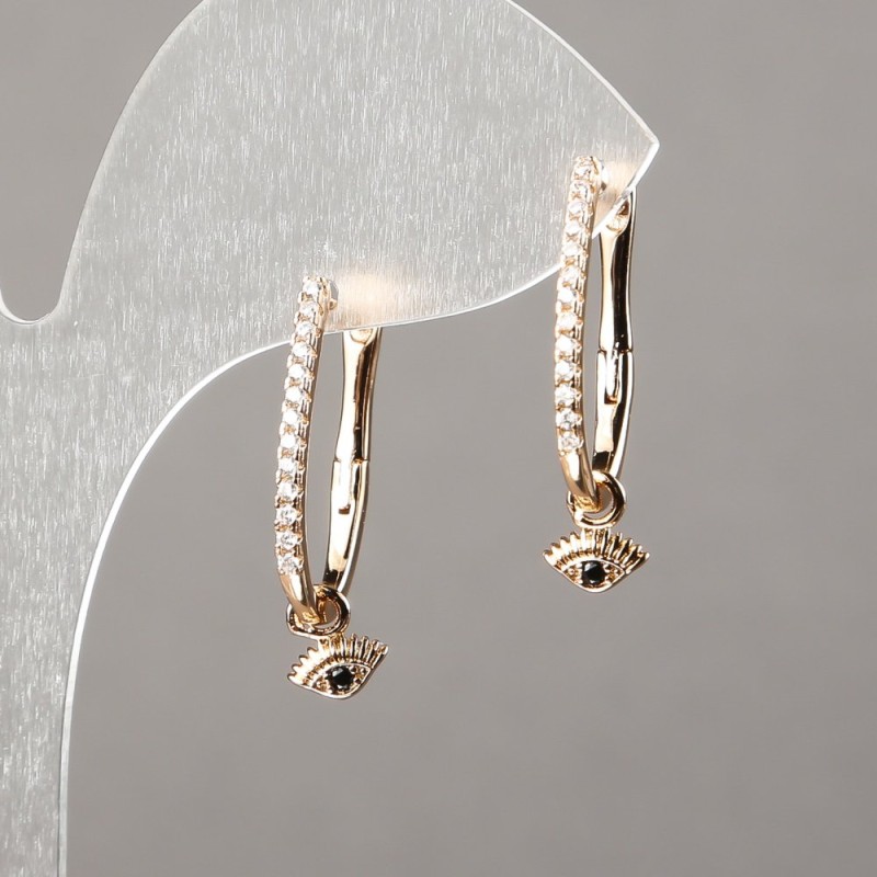 Náušnice Xuping s pozlacením 18K, bílé a černé štrasové kameny, průměr 20 × 1,5 mm