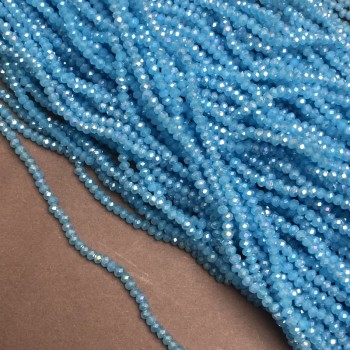 Korálky Český křišťál na vlascové šňůře modré s benzínovým leskem, brusovaný rondel, průměr 3×2,5 mm + -, délka 36–38 cm +