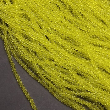 Žluté broušené korálky Český křišťál na niti, žlutě průhledné rondely, průměr 3×2,5 mm, délka 36–38 cm