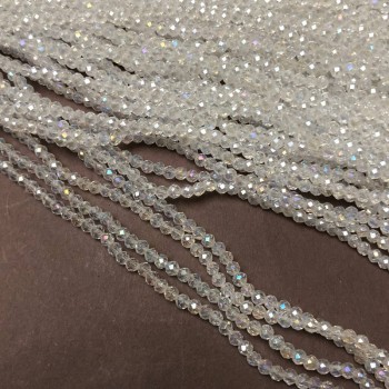 Korálky z českého křišťálu na vlasovou niti bílé průhledné s benzínovým odleskem brusovaný rondel, průměr 3×2,5 mm, délka 36–38 cm +