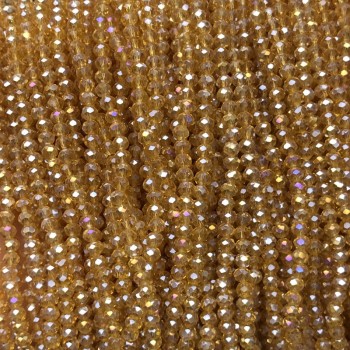 Korálky Český křišťál na niti oranžovo-meruňkové průhledné s benzínovým leskem, fasetovaný rondel, průměr 3,5×3 mm ±, délka 36–38 cm