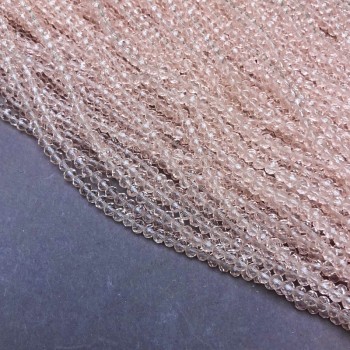 Korálky – český křišťál na vlascu, světle růžové, průhledné, brusované rondely, průměr 3,5×3 mm, délka 36–38 cm