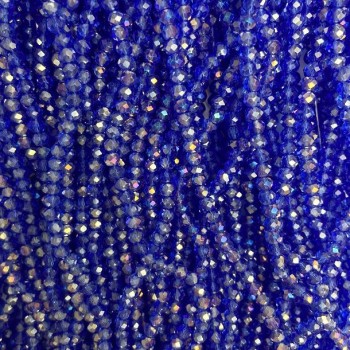 Korálky Český křišťál na niti modré průhledné s benzínovým leskem, broušený rondel, průměr 3,5×3 mm, délka 36 cm +