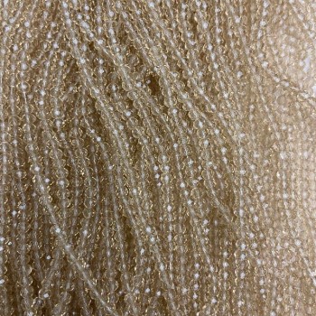 Korálky z českého křišťálu na niti, šampaň průhledné, facetované rondelové korálky, průměr 3,5 × 3 mm, délka 32 cm