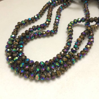 Rondelové korálky z českého křišťálu na vlascové niti, s benzínovým nástřikem, broušené, průměr 6 × 4,5 mm, délka 38–40 cm