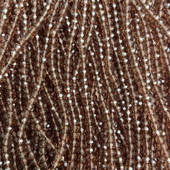 Korálky českého křišťálu na vlásence, hnědoprůhledé facetované rondely, průměr cca 3,5×3 mm, délka 32 cm