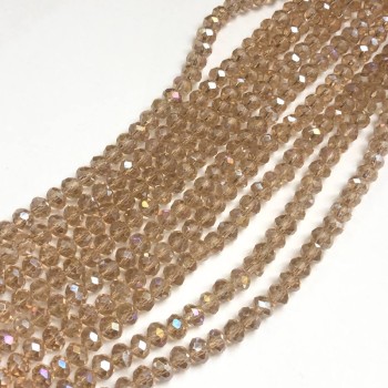 Korálky z českého křišťálu na niti, šampaň průhledné se brusovaným rondelem, průměr 6×4,5 mm + -, délka 38–40 cm +