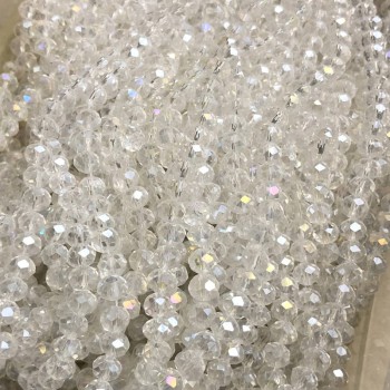 Korálky českého křišťálu na niti, bílé průhledné s benzínovým odstínem, brusovaný rondel, průměr 6×4,5 mm, délka 38–40 cm +