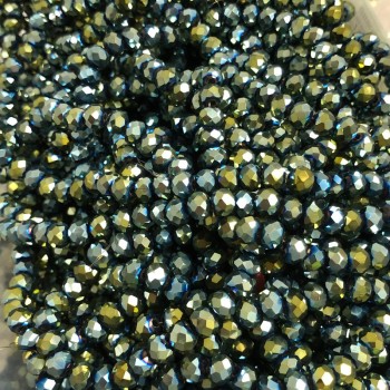Korálky z českého křišťálu na niti se šedo-zeleným pokovením, brusovaný rondel, průměr 6×4,5 mm, délka 38–40 cm + -