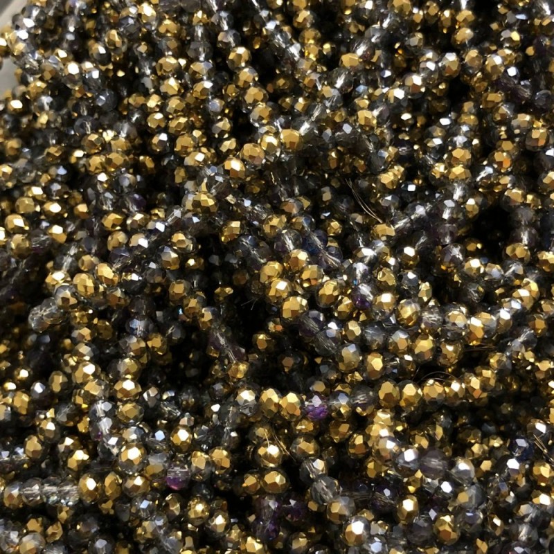 Korálky z českého křišťálu na vlascu, mix šedé s povrchovou úpravou, broušený rondel, průměr 3,5×3 mm, délka 36–38 cm