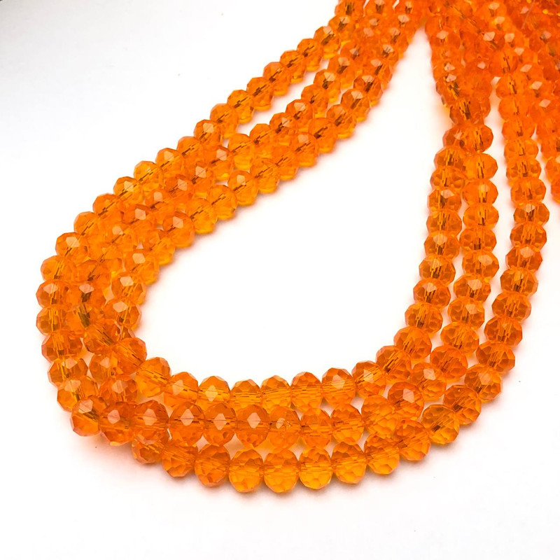 Korálky z českého křišťálu na niti, oranžově průhledný broušený rondel, průměr 8×6 mm, délka 40–42 cm
