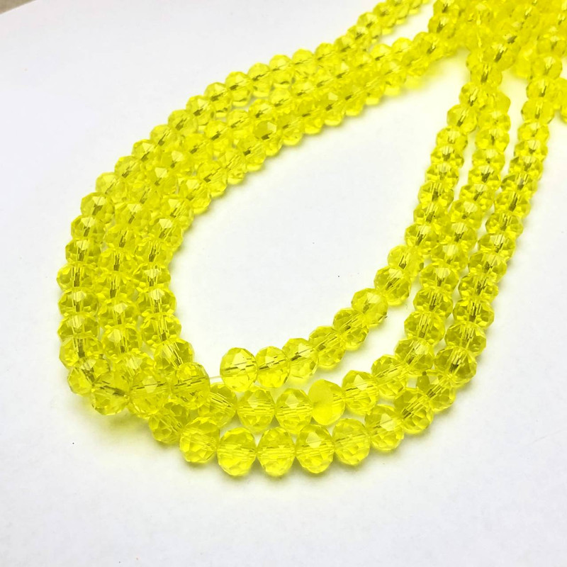 Korálky českého křišťálu na niti, žlutě průhledné broušené rondely, průměr 8×6 mm, délka 40–42 cm +