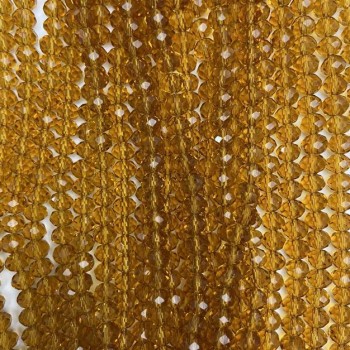 Korálky z Českého křišťálu na vlascové šňůře, jantarově průhledné broušené rondely, průměr 6×5 mm, délka 40–42 cm