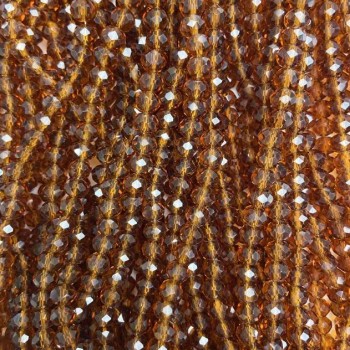 Korálky českého křišťálu na vlascové šňůrce, hnědý průhledný brusovaný rondel, průměr 6×5 mm, délka 40–42 cm (+)