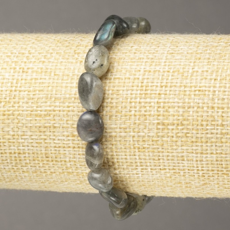 Náramek z labradoritu na elastické gumičce, fasetované korálky, průměr 9×12 mm (±)