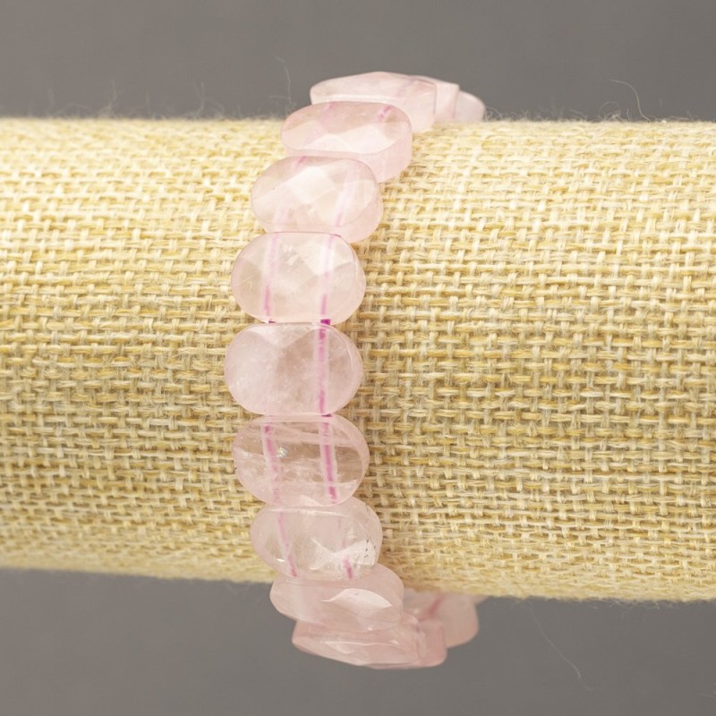 Náramek na gumičce z přírodního kamene, růžový křemen, broušené články, průměr 14×9,5 mm+