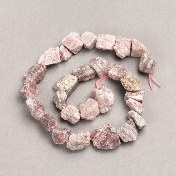 Korálky na niti z neopracovaného kamene jahodový křemen, facetované, průměr 14×12 mm, délka 41 cm