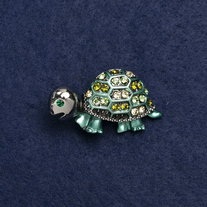 Brož Želvička ze stříbrného kovu, smalt a štras 40×23 mm +