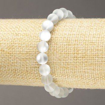 Náramek na gumičce z opálového skla – hladké bílé matné kuličky, průměr 8 mm+