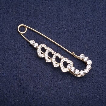 Brož špendlík ve tvaru srdce se světlými krystaly 65×20 mm žlutý kov