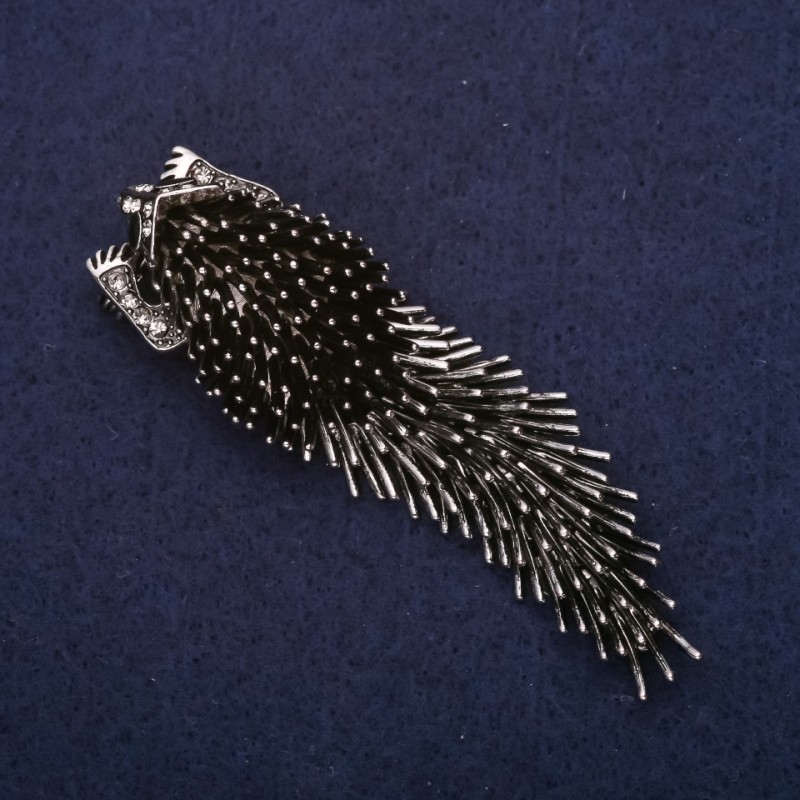 Brožka Ježek Dikobraz 75×23 mm tmavě stříbrný kov