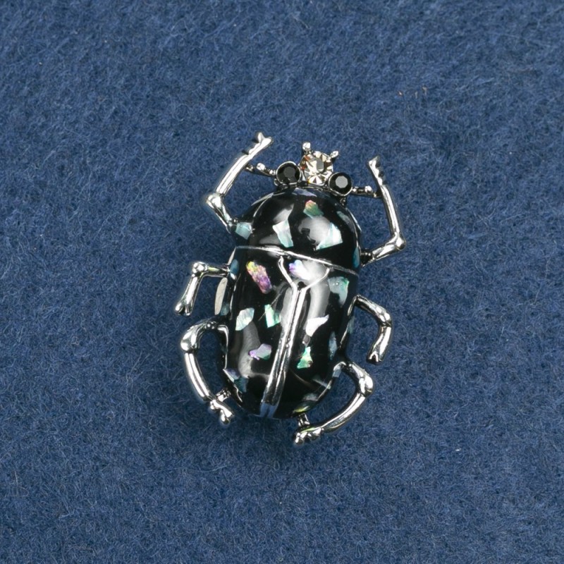 Brož Jarní brouk s haliotisem, stříbrná barva kovu, 3 × 2 cm