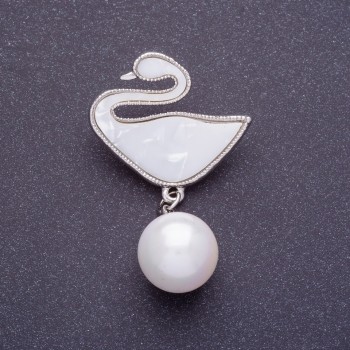 Brož „Labuť“ stříbrná barva kovu