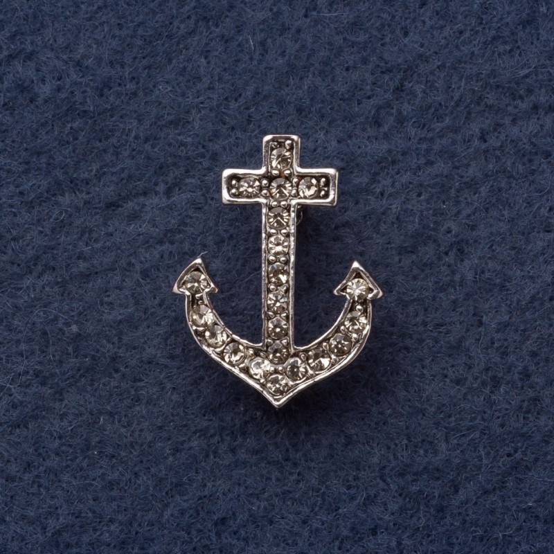Brož s kotvou, 2,8×2 cm, šedý kov se štrasami