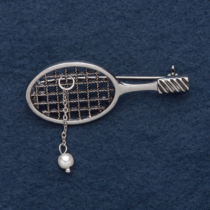 Brož "Tenisová raketa" 5,5×2 cm šedý kov