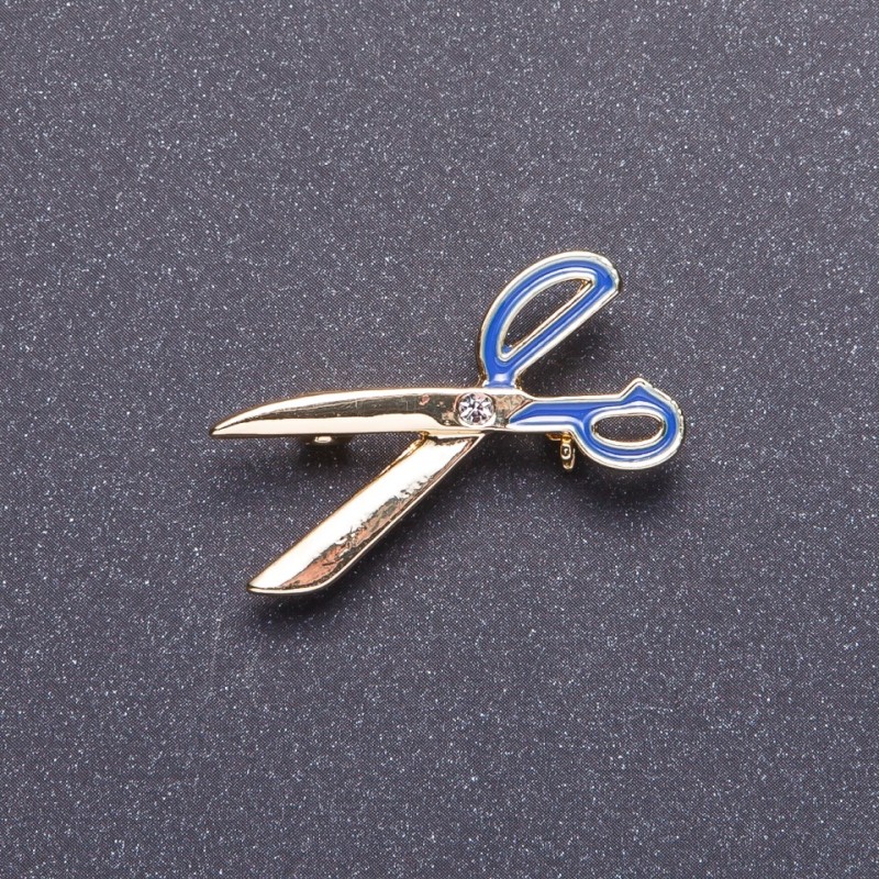 Brož „Nůžky“ modrá smaltovaná, kov v zlaté barvě, 3,5×1,8 cm