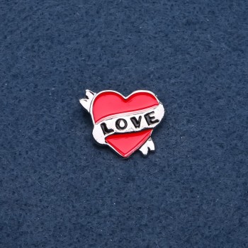 Brož Srdce, červená smaltovaná, kov v barvě zlata