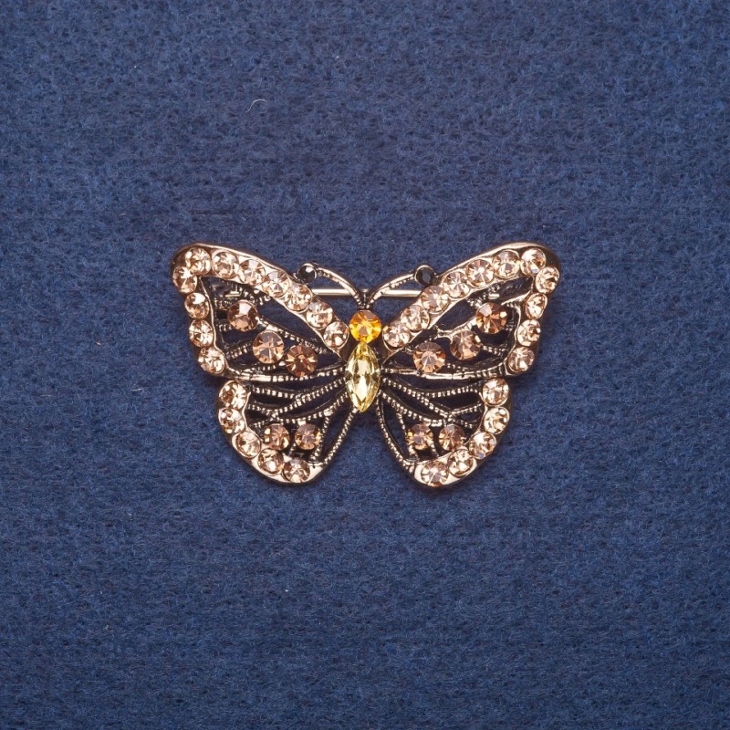 Brožka „Motýl“ se zlatými štrasami, barva kovu zlato, 4,5×3 cm