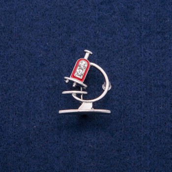 Brož Mikroskop s emailem a krystaly 24 × 31 mm, stříbrný kov