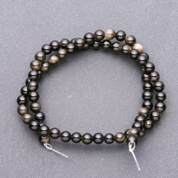 Korálky navlečené na niti ze Slunečního obsidiánu, hladké kuličky, průměr 6,5 mm, délka 38 cm