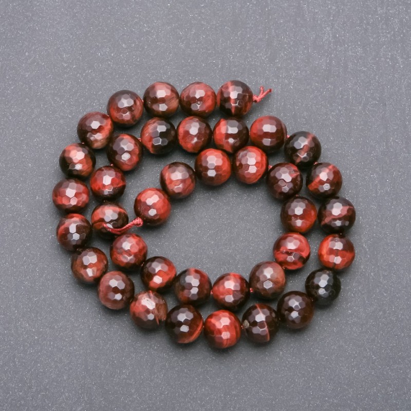 Korálky tygřího oka, facettované kuličky, průměr 10 mm, délka 38 cm