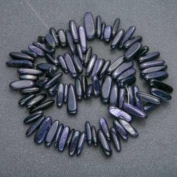 Nitka z přírodního kamene Aventurín Noční Káhira chip korálky tvar jehly, průměr 20×6 mm, délka 41 cm +